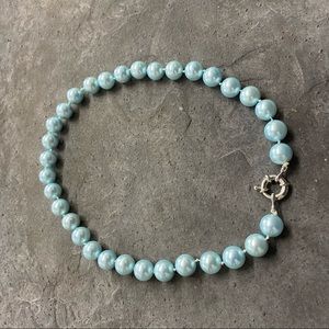 Light Blue Pearl Necklace with Anchor Closure